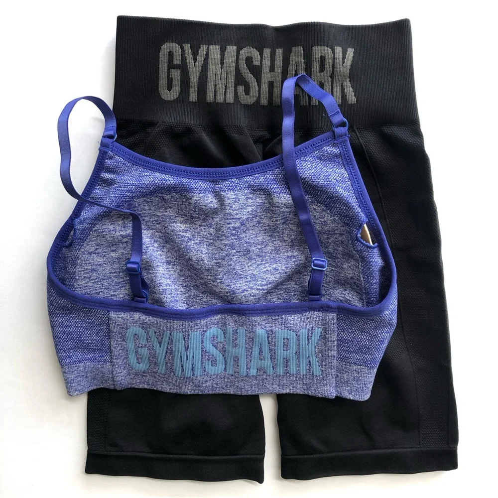 Gymshark L/M Flex Seamless Cycling Shorts & Flex Seamless Strappy Sports Bra Set - Picture 1 of 5
